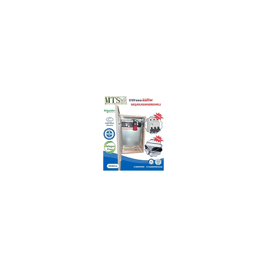 MTSevcharger 22 Kw 5x32 Schneider Kaçak Akım Roleli 60 40 20 cm İP66 Hallogen Free ABS Taşınabilir Elektrikli Araç Şarj Cihazı Kombinasyon Kutusu Panosu Dış Ortama Uygun 22kw