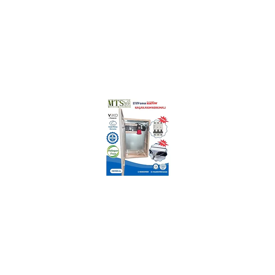 MTSevcharger 22 Kw 5x32 Viko/panasonic Kaçak Akım Roleli 60 40 20 cm İP66 Abs Taşınabilir Elektrikli Araç Şarj Cihazı Kombinasyon Panosu Dış Ortama Uygun Halogen Free