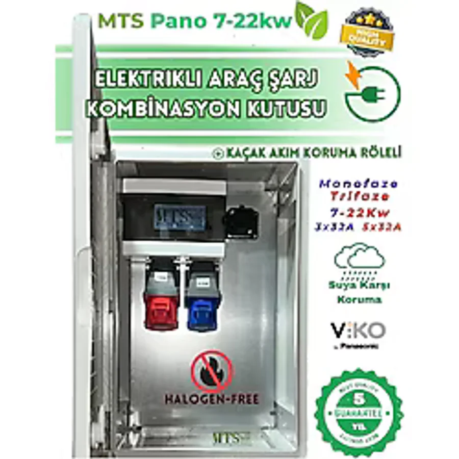 MTSevcharger 22Kw 5/32 + 7Kw 3/32 V'KO 60 40 20 cm Kombinasyon Kutusu Pano Elektrikli Araç Şarj Cihazı için