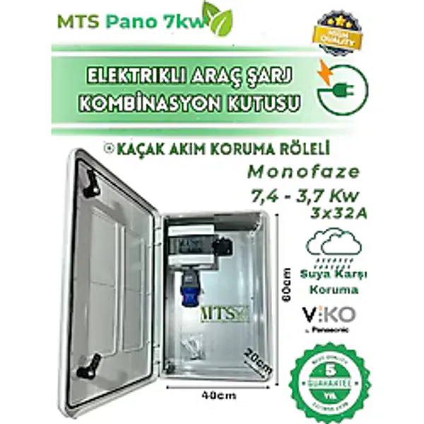 Mtsevcharger 7 Kw 60 40 20V'Ko Kombinasyon Panosu Kutusu Pano Elektrikli Araç Şarj Cihazı Tesla Mavi Adaptör