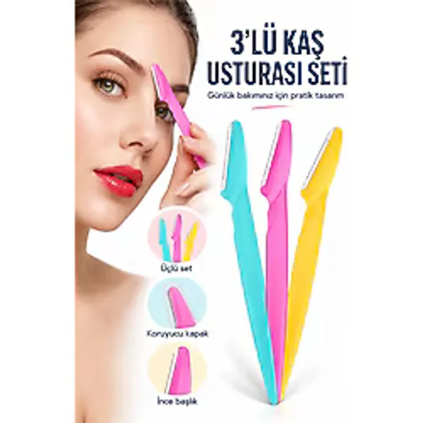 mucit home 3'lü Kaş Usturası ve Yüz Jileti - Dermaplaning Kadın Erkek Kaş Bıyık Yanak Tüy Alıcı Ustura Seti