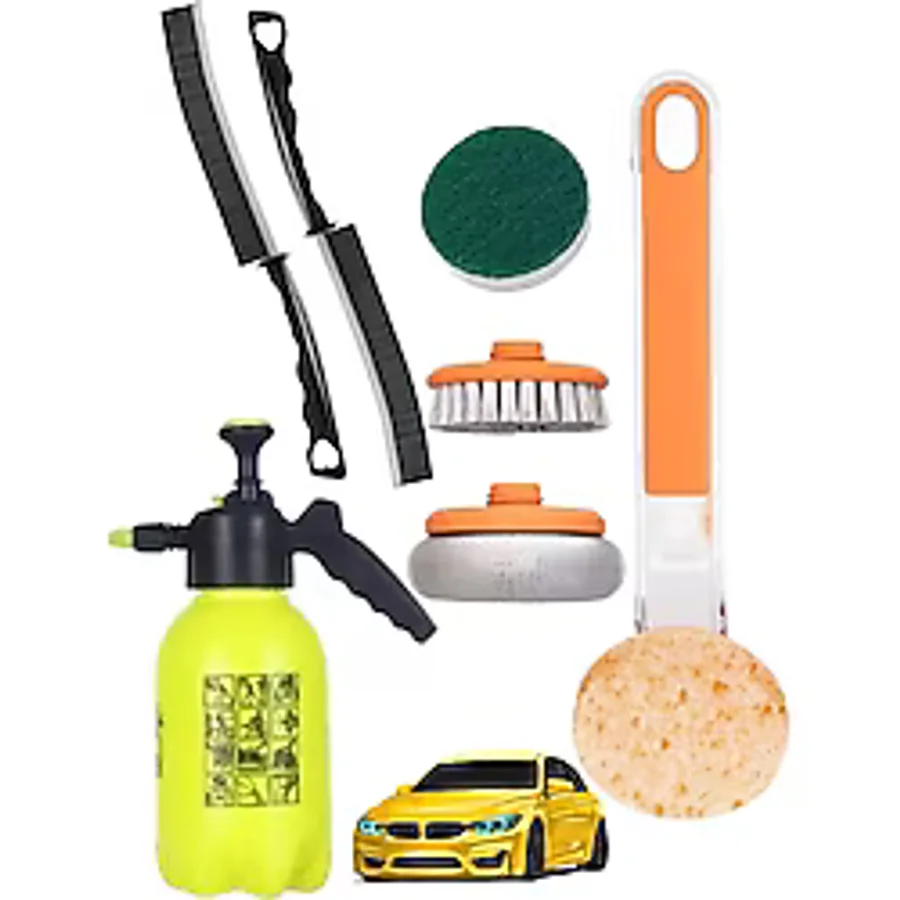 Mucit Home 8 Parça Köpükleme Püskürtme Pompası Detay Fırçası Ve 4 Başlıklı Temizlik Fırça Seti