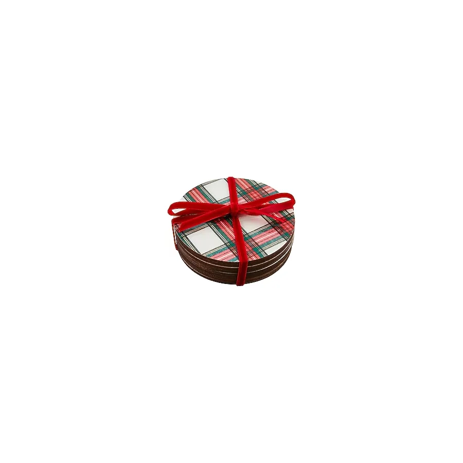 Mud Pie Tartan Lake Bardak Altlığı, Beyaz, 4 Çap