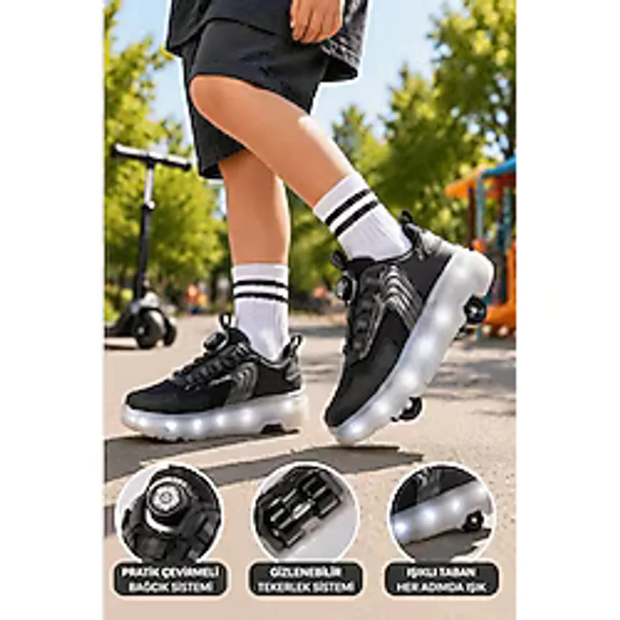 MUGGO FLOW Çocuk Işıklı Patenli Tekerlekli Sneaker Spor Ayakkabı