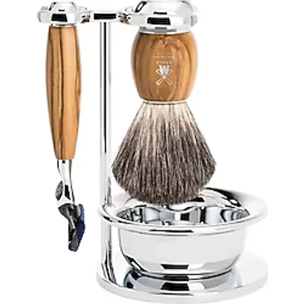 Mühle Vivo Tıraş Seti, Gillette Bıçaklarla Uyumlu, Porsuk Kıllı Tıraş Fırçası, Kaseli Tutucu - Zeytin Ağacı Saplı