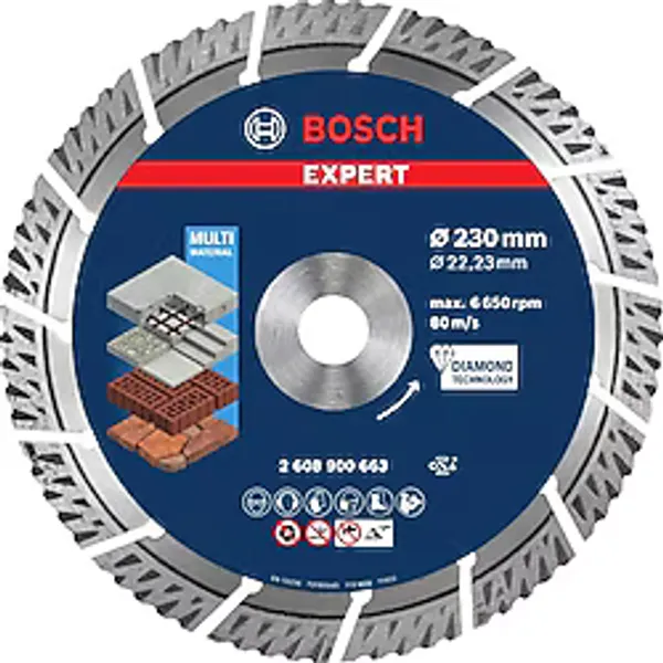 MUJGAN Bosch Professional 1x Expert Multimaterial Elmas Kesme Diskleri (Beton, Donatılı Beton, Tuğla, Yumuşak Taş, Ø 230 Mm, Aksesuar Büyük Avuç Taşlama Makinesi)