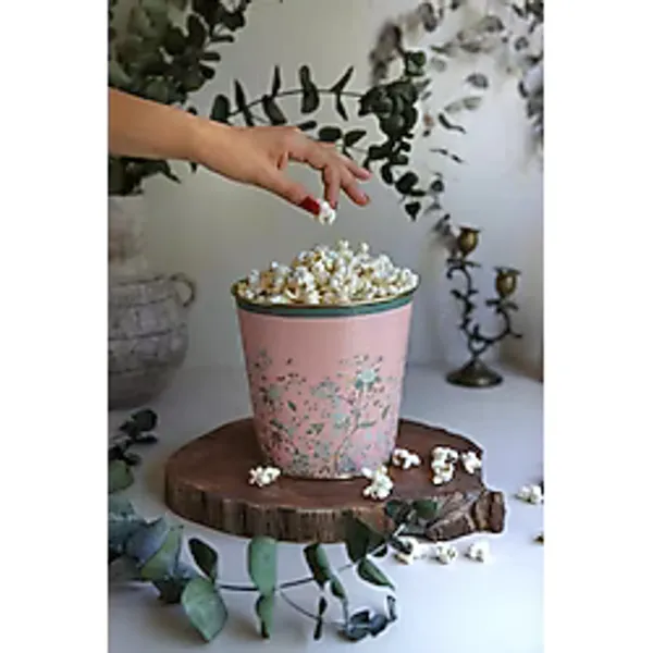 MUJGAN Evle-Metal Popcorn Kutusu - Patlamış Mısır Kovası 13.5 Cm, Botanica (Botanica Pink)