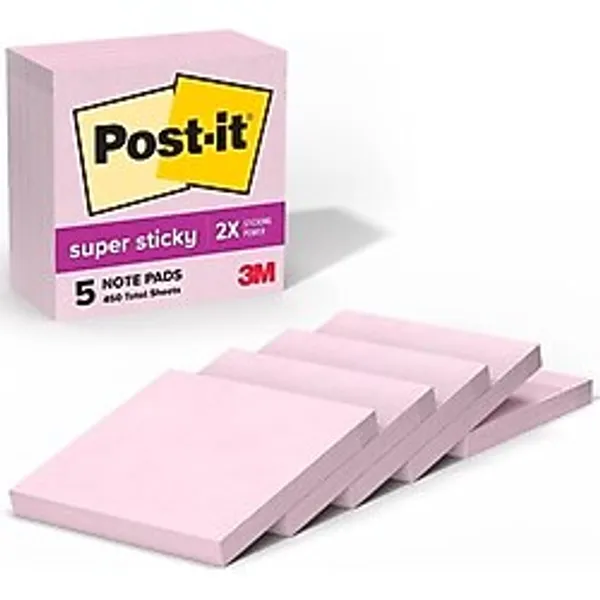 MUJGAN Post-It Süper Yapışkan Notlar, 5 Yapışkan Not Kağıdı, 7,6 x 7,6 Cm, Okul Malzemeleri, Ofis Ürünleri, Dikey Yüzeyler, Monitörler, Duvarlar ve Pencereler İçin Yapışkan Notlar, Pink Salt