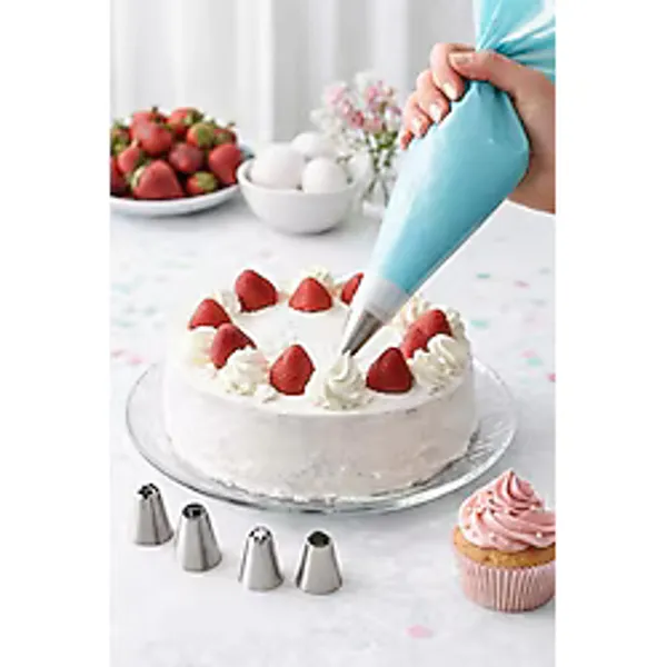 MUJGAN Profesyonel Pasta ve Cupcake Süsleme Seti, Krema Sıkma Torbası ve 6'lı Paslanmaz Duy Seti, Mutfak Dekorasyon Malzemesi, Beyaz/mavi/pembe