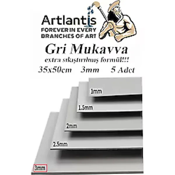 Mukavva Gri 3 Mm 35x50 Cm 5 Adet Sert Karton Ekstra Sıkıştırılmış 35x50 Mukavva Gri Renkli 5 Adet
