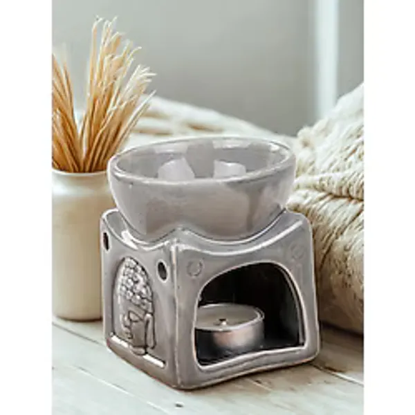 MUKKO HOME Porselen Buddha Dekorlu Buhurdanlık - Aromaterapi ve Mumluk - 9 cm