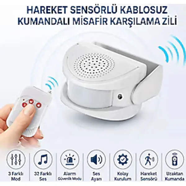 Multizone Kablosuz Hareket Sensörlü Kapı Zili Alarmı Uzaktan Kumandalı Güvenlik Sistemi