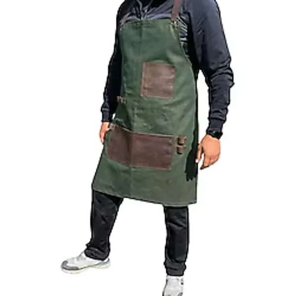 Mumlu Kanvas Marangoz Önlük Tanto Bushcraft - Dayanıklı Çok Cepli İş ve Atölye Önlüğü, Ayarlanabilir Kayışlı Usta Önlüğü (Haki)