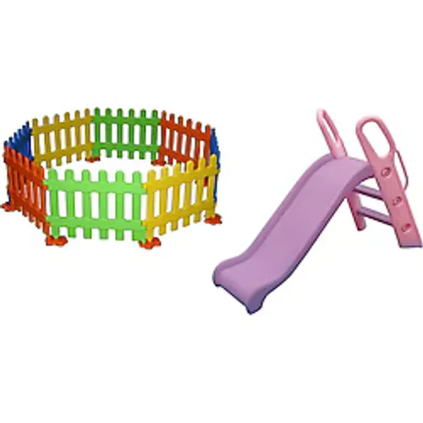 Mupark Çocuk Oyun Çiti - Oyun Alanı - Çocuk Güvenli Alan - Çocuk Kaydırak - Çit Kaydırak Set Anaokulu Kreş - Pembe