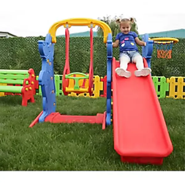 Mupark Kaydırak - Salıncak - Basket Potası Park Set - Çocuk Salıncak - Kaydırak - Anaokulu - Kreş - Çocuk Oyun Parkı - Mavi