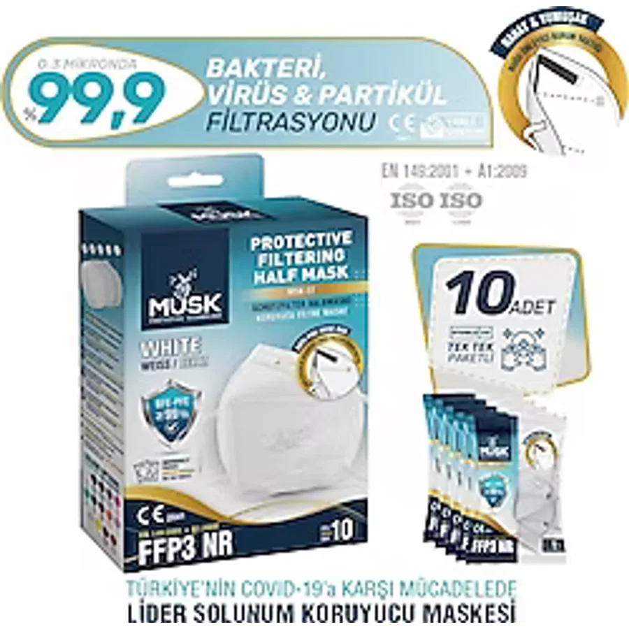 Musk FFP3 Maske N99 10'lu Beyaz