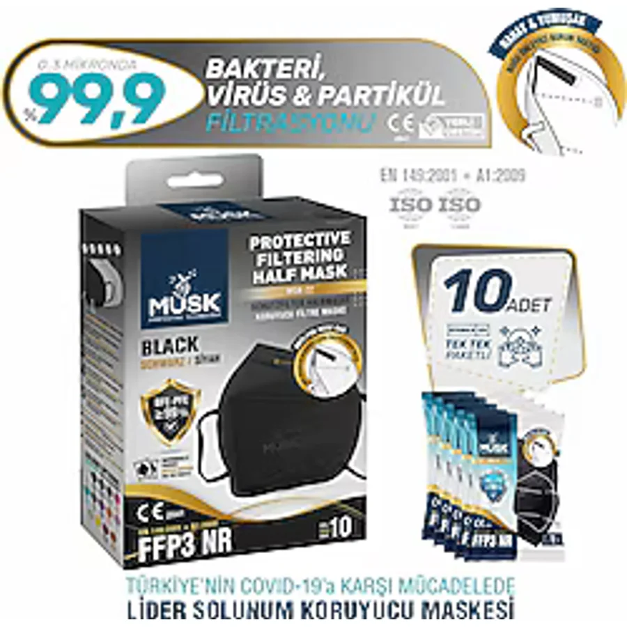 Musk FFP3 Maske N99 10'lu Siyah