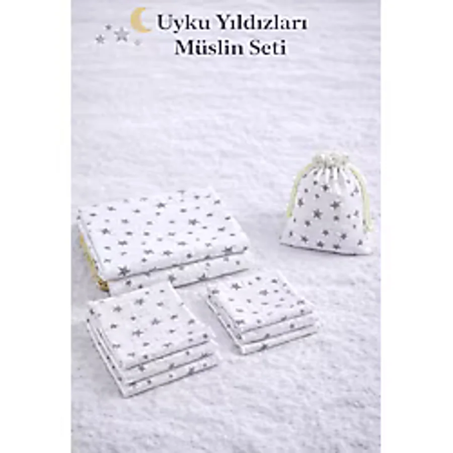 Müslin Bezi Bebek Set 6 Parça % 100 pamuklu yıldızlı