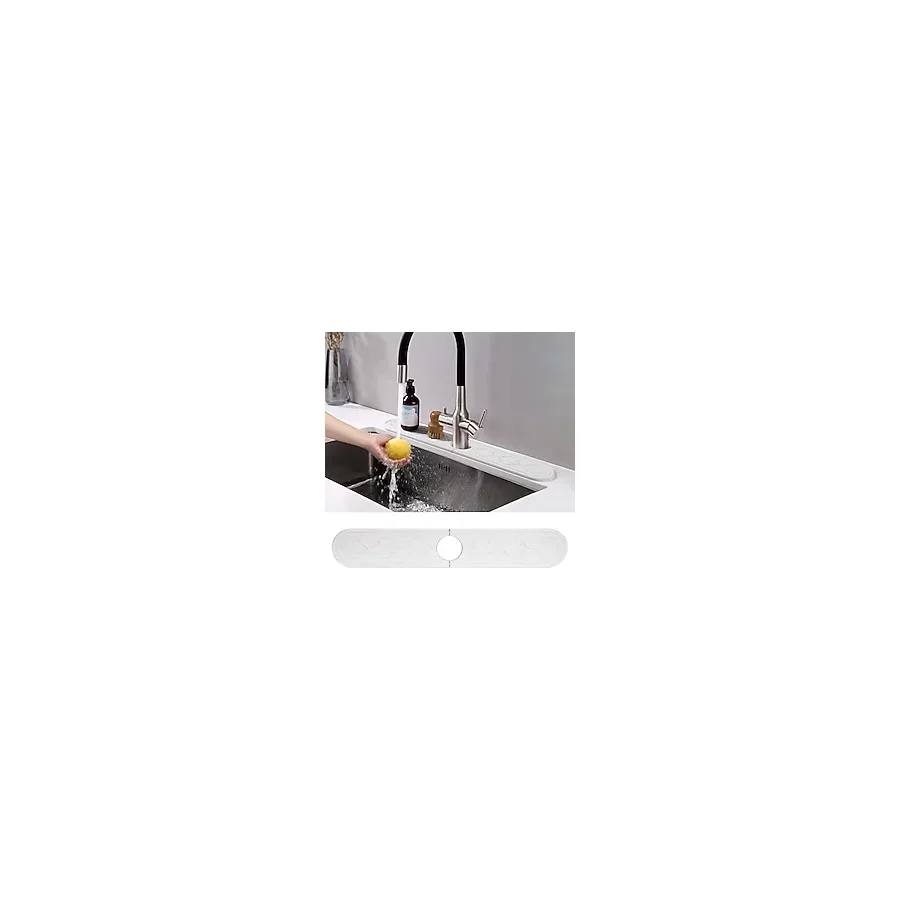 Musluk Paspası Emici Ped, Diyatomit Hızlı Kuruyan Taş Lavabo Tepsisi, Revents Nem Oluşumu - Dayanıklı Musluk Damlama Matı, Mutfak Lavabo ve Banyo Tezgahı için, Kaymaz Noktalı (Beyaz, 61 cm x 10 cm)