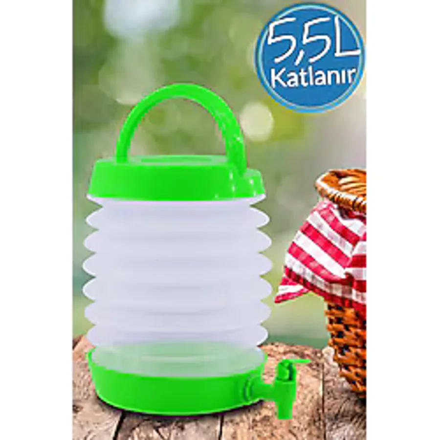 Musluklu Katlanır Su Bidonu Outdoor Akordiyon Kamp Çeşme Piknik Damacana İçecek Şişesi Kova Yeşil