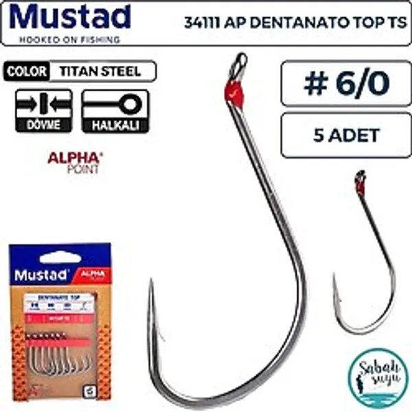 Mustad 34111 AP Dentanato Top Delikli Olta İğnesi TS #6/0 (5 Adet)