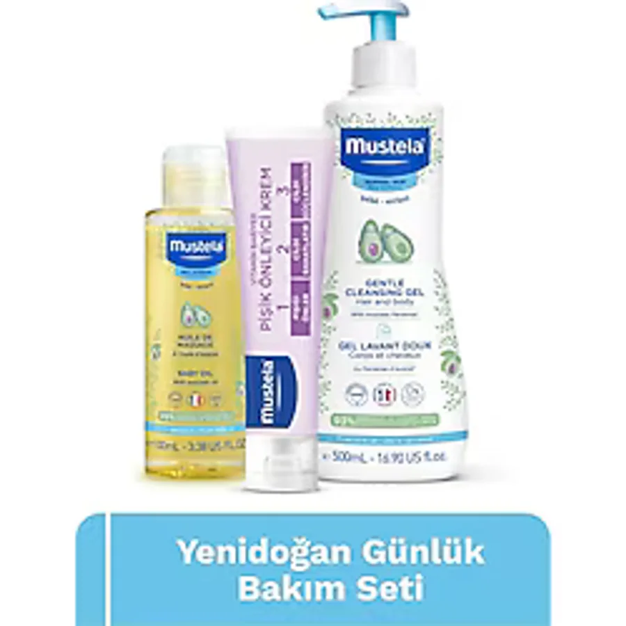 Mustela Bebek Günlük Çözüm Seti- Doğal Içerikli Yenidoğan Şampuan Pişik Önleyici Krem Masaj Yağı Bebek Çocuk