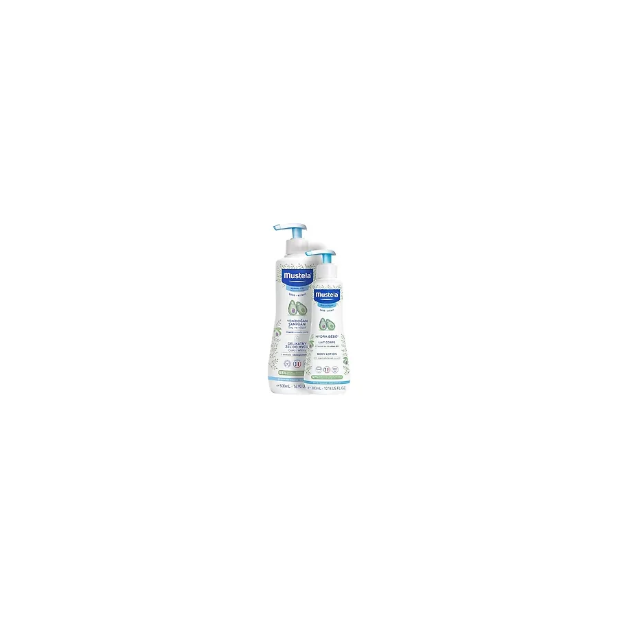 Mustela Gentle Temizleyici Jel 500 ml ve Hydra Bebe Nemlendirici Losyon 300 ml - Hassas Bebek Cilt Bakım Seti