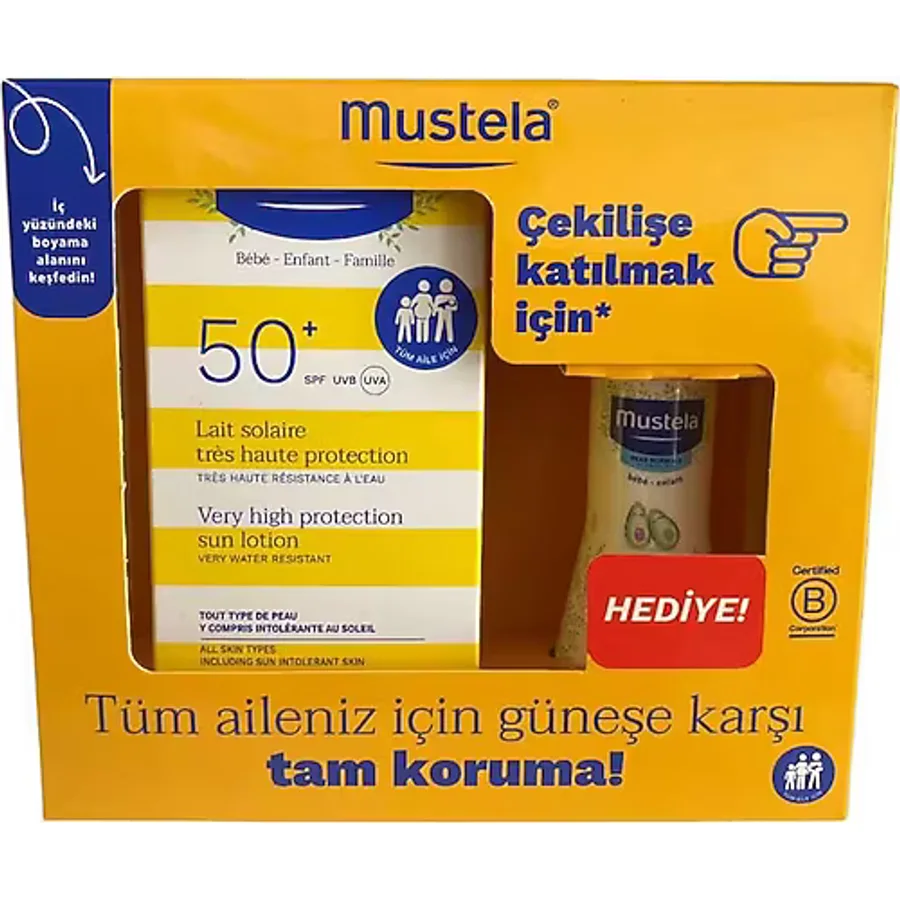 Mustela Lait Solaire 50 Faktör Çocuk Güneş Losyon 100 ml + Mustela Hydra Bebe Vücut Losyonu 50 ml