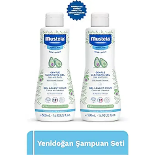 Mustela Organik Avokado Içeren Yenidoğan Bebek Göz Yakmayan Şampuanı Saç, Vücut 500 Ml X2