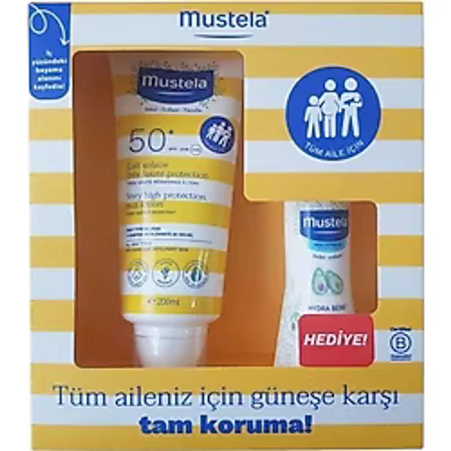 Mustela Spf50+ Koruma Faktörlü Güneş Losyonu 200Ml + Hydrabebe Vücut Losyonu 100Ml
