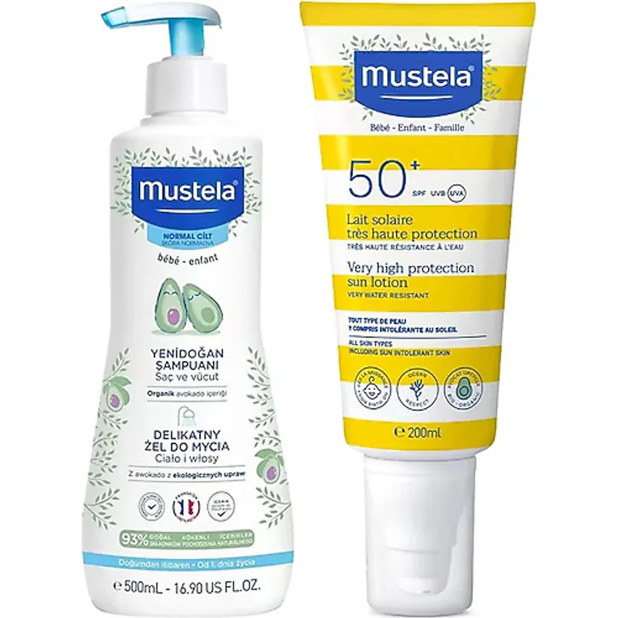 Mustela Tüm Aile İçin Spf 50+ Güneş Losyonu 200 Ml + Yenidoğan Saç Ve Vücut Şampuanı 500 Ml
