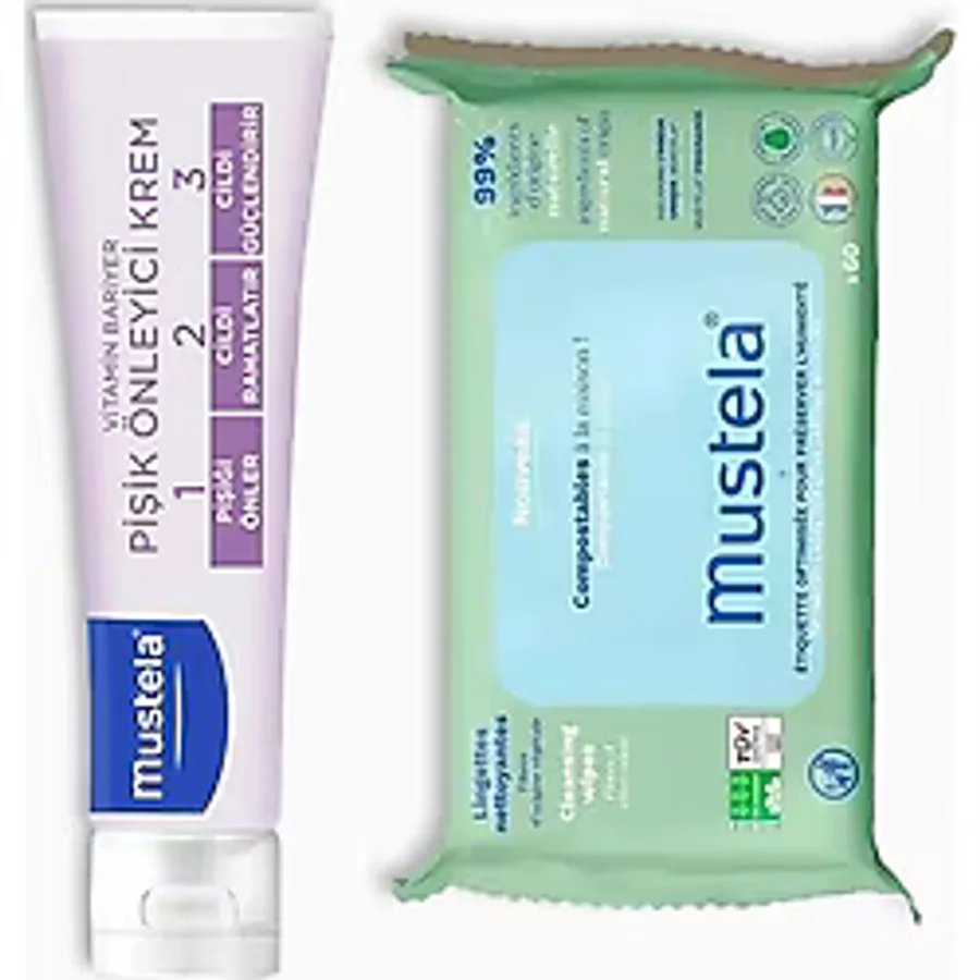Mustela Vitamin Barrier 1-2-3 Cream 100ML + Kompost Edilebilir Islak Mendil 60 Yaprak
