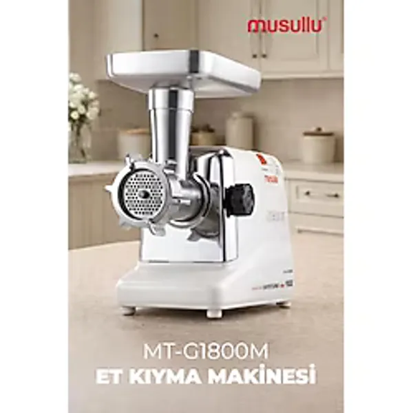 Musullu 1800 W Et Kıyma Makinesi, Beyaz, Model MT-G1800M