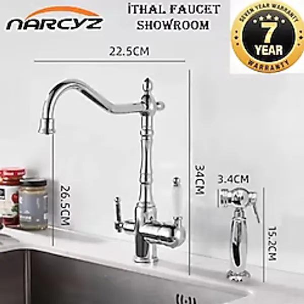 Mutfak Evye Bataryası Dual Flow Su Arıtma Çıkışlı Bide Fiskiyeli Yeni Tasarım Krom 7 Yıl Garantili