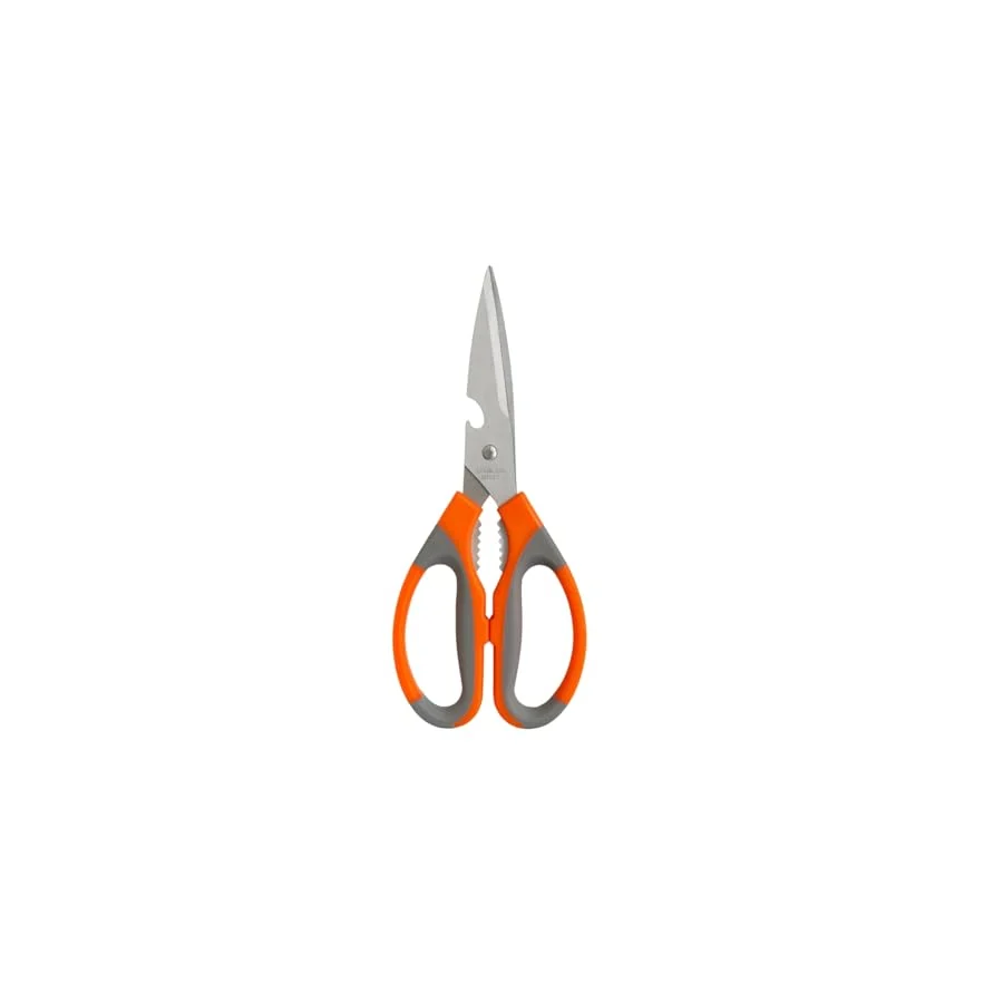 Mutfak Makası - Paslanmaz Çelik Çok Amaçlı, Ergonomik Saplı, 23 cm Dayanıklı Kesme Makası (Turuncu-Gri)