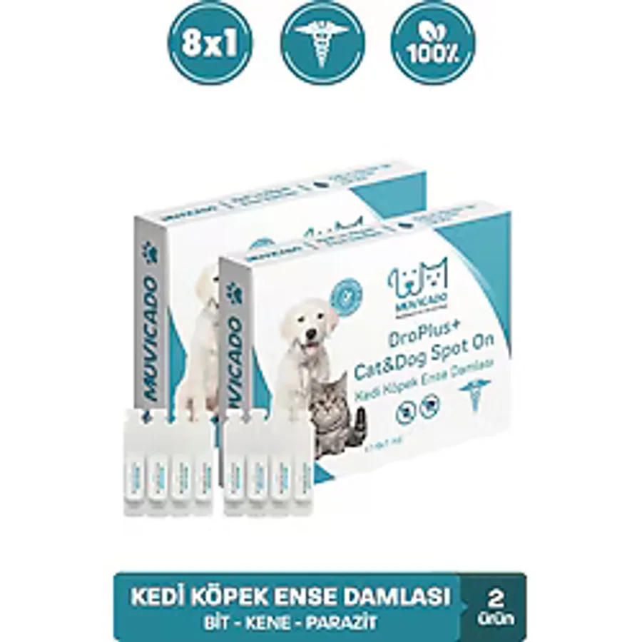 Muvicado Kedi Köpek Dış Parazit Ense Deri Damlası Bit Kene Pire Anti Parazit Uzaklaştırıcı Bitkisel Damla - (Köpek Kedi iç Dış Parazit Sadece Dış Damladır)