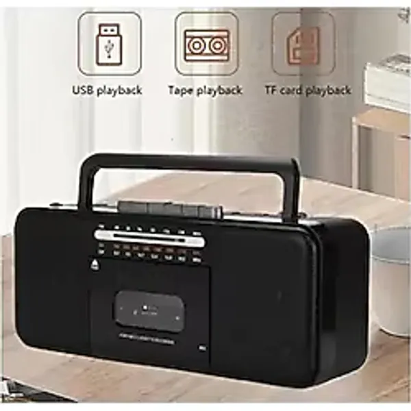 Müzik Seti Fm Radyo USB Mp3 Player Kablosuz Hoparlör Bluetooth Retro Teyp Kaset Çalar - Siyah