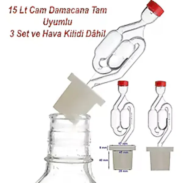 Mvinyo Silikon Damacana Fermantasyon Tıpası, 15 Lt Cam Damacana Tam Uyumlu Hava Kilidi Dahil, 3 Set