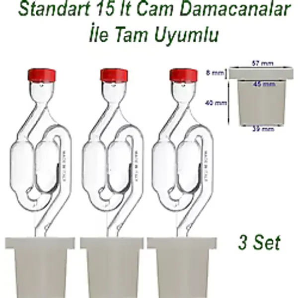 Mvinyo Silikon Fermantasyon Tıpası ve Hava Kilidi Seti (15Lt Cam Damacana Tam Uyumlu) 3 SET