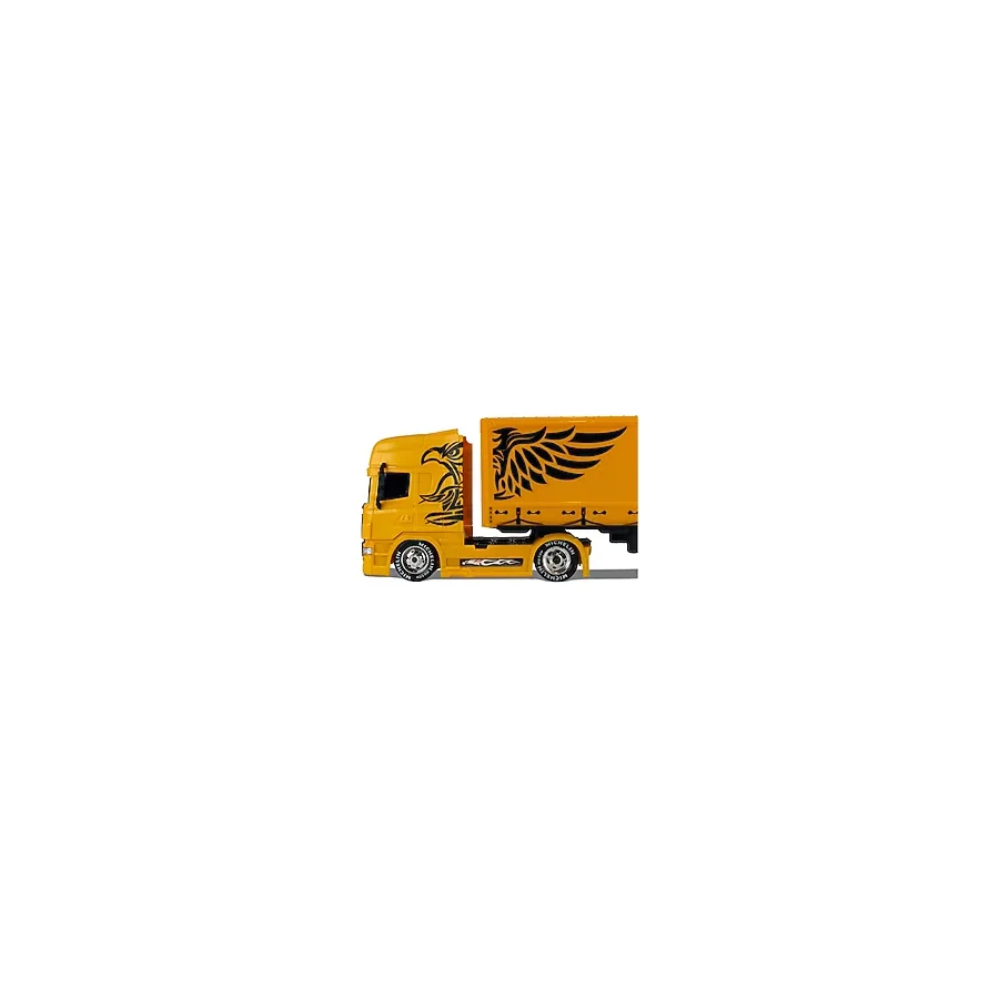 My Toy Scania, Volvo Model Oyuncak Tır - 46 cm Uzunluk, Hareketli Dorse, 12 Tekerlekli Konteyner Tır - Sarı