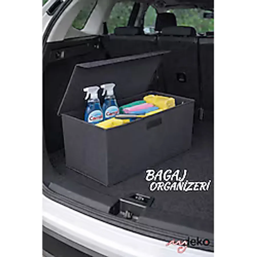 mydeko Antrasit Oto Bagaj Organizer 50x25x15 Kapaklı Cırtlı Katlanabilir Araç Düzenleyici