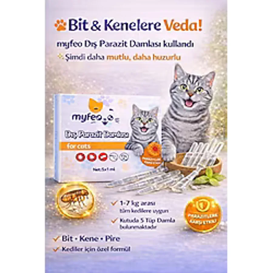 Myfeo Kediler İçin Ense Deri Damlası Bitkisel Damla 5x1 ml