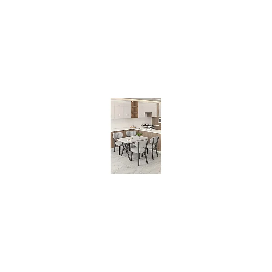 Mygusi Gnr 70x110cm Sabit Beyaz Mutfak Masası Takımı, Yemek Masası, 4 Modern Gri Sandalye