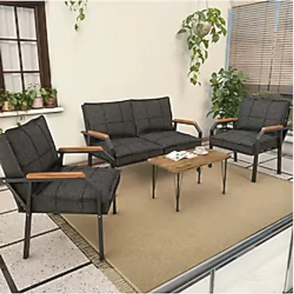 Mygusi Hayal Balkon, Bahçe, Cafe, Metal Kanepe Koltuk Takımı , Bahçe Mobilyası, 211 Sehpalı - Antrasit