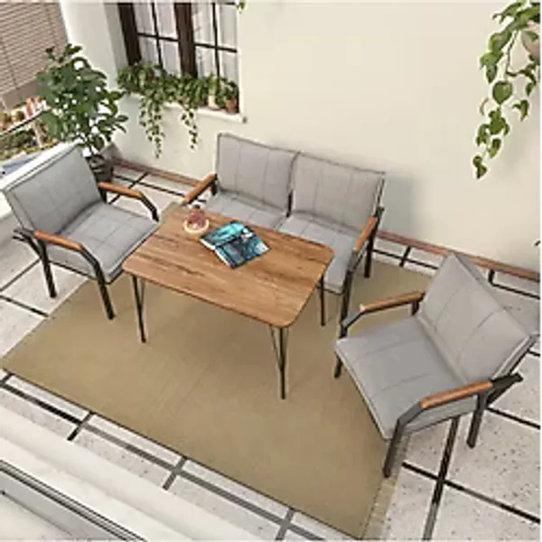 Mygusi Hayal Balkon, Bahçe, Cafe, Metal Kanepe Koltuk Takımı , Bahçe Mobilyası, 60x90 Masalı - 211 Açık Gri