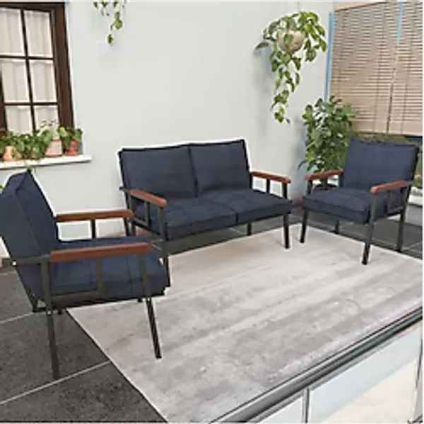 Mygusi Modern Balkon, Bahçe, Cafe, Metal Kanepe Koltuk Takımı , Bahçe Mobilyası, 211 - Lacivert