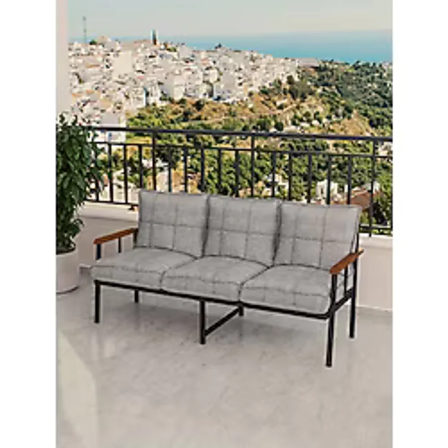 Mygusi Modern Balkon, Bahçe, Cafe, Metal Koltuk, Kanepe Üçlü - Açık Gri