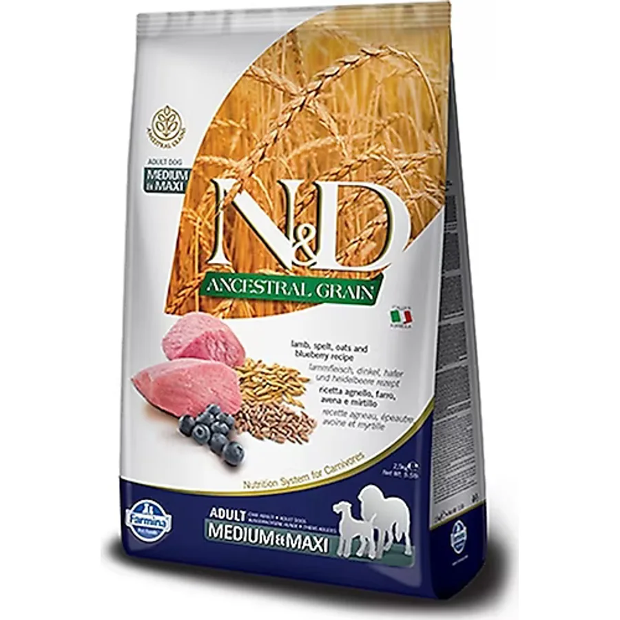 N&D Ancestral Grain Düşük Tahıllı Kuzu Etli ve Yaban Mersinli 12 kg Orta Büyük Irk Yetişkin Köpek Maması