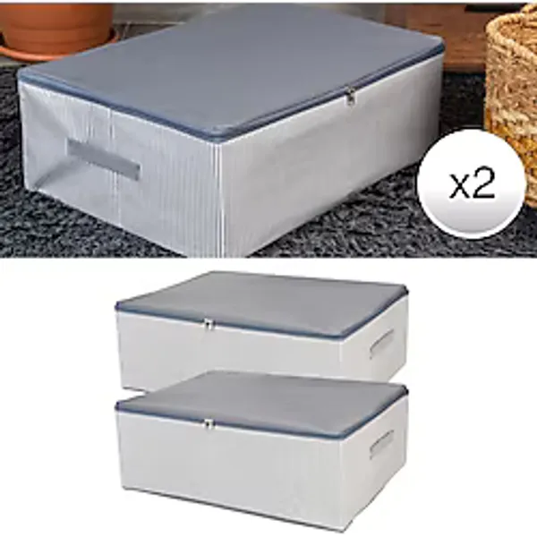 Nacarev 2 Adet Büyük Boy Çizgi Desen Baskılı Antrasit Baza Altı Düzenleyici Hurç Seti 60x40x20 cm
