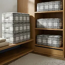 Nacarev 6 Adet Büyük Boy Kare Desenli Ekose Gri Baza Altı Düzenleyici Yastık Yorgan Kıyafet Hurcu 60X40X20 cm